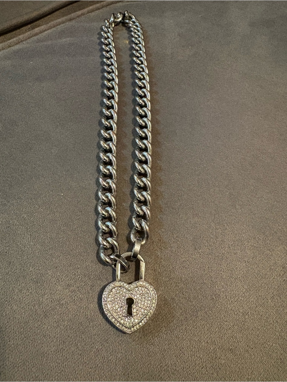 Juicy Couture Silver-Tone Pave Heart Padlock Necklace
